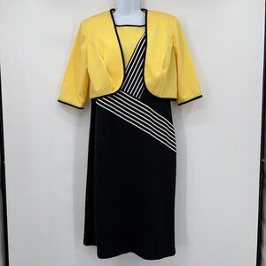 Ashro Women’s Black Yellow Colorblock Dress with Matching Jacket Size 12